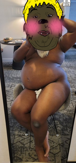 alicia, hunky twink sex machine, hunky twink sex machine, belly, blonde hair, blush, brown skin, closed mouth, eyelashes, fangs