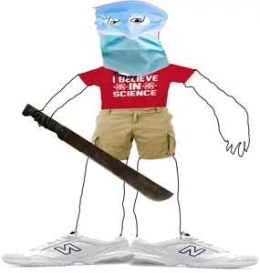 gapejak, angry, arm, atom, cargo shorts, clothes, face mask, full body, glasses, hands