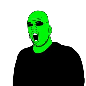 psragejak, glowie, bald, beard, black shirt, ear, forehead lines, glasses, glowing, green skin