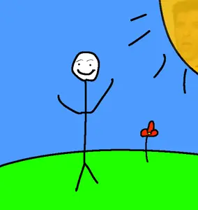 supersagecoal, doug thomas cromwell, flower, grass, happy, penis, plant, stickman, sun, white skin