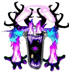 trollface, aura, fire, gaping mouth, horns, open mouth, open mouth, tuff, tuffmango troll, white background
