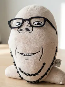 gapejak, wholesome soyjak, bald, beard, eyes, glasses, nose, plushie, teeth, wrinkles