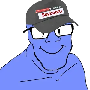 feraljak, wholesome feraljak, 1soyjak, blue skin, cap, clothes, glasses, hat, looking at you, smile