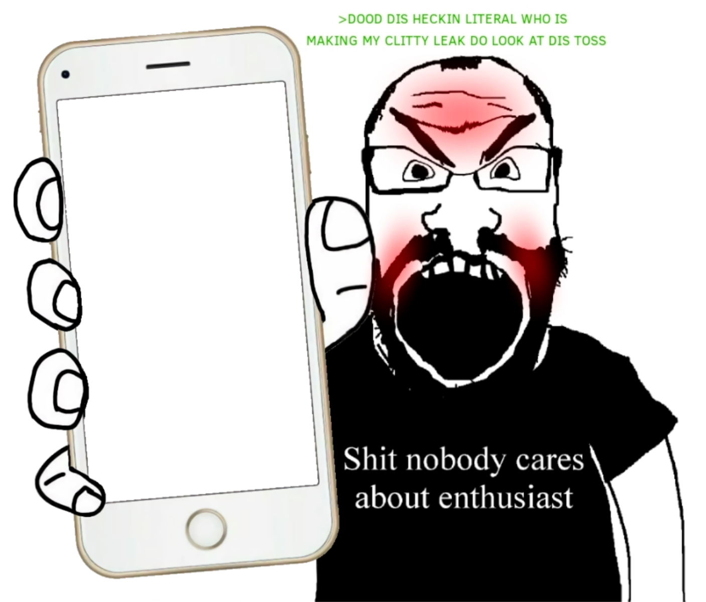 markiplier soyjak, science lover, angry, arm, arrow, beard, clothes, eyebrows, glasses, green skin