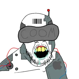 feraljak, antenna, apple (company), coomer, cyborg, drool, gooner, open mouth, soyjak, stubble