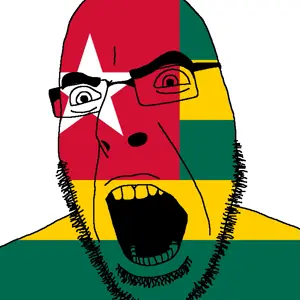 cobson, angry, cleavage, country, flag, glasses, open mouth, soyjak, stubble, togo