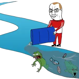 pepe, chudjak, cryboy soyjak, soyfish, amphibian, animal, animal abuse, barrel, brown hair, closed mouth