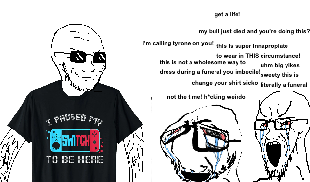 cryboy soyjak, soyak, arm hair, bloodshot eyes, clothes, crying, disrespect, distorted, glasses, meme
