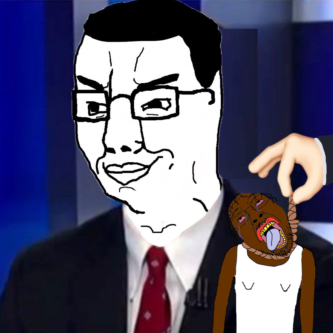 bernd, chudjak, hanging troonjak, troonjak, 2soyjaks, ack, arm, black skin, bloodshot eyes, closed mouth