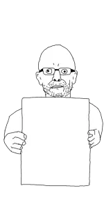 unknown, bald, glasses, holding object, holding sign, nuvariant, sign, stubble, transparent background, uncolored skin