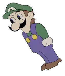 luigi, weegee, black mustache, blue overalls, brown hair, green hat, green shirt, hair, luigi hat, mustache