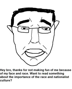 chudjak, pol face, closed mouth, glasses, hair, soyjak, text