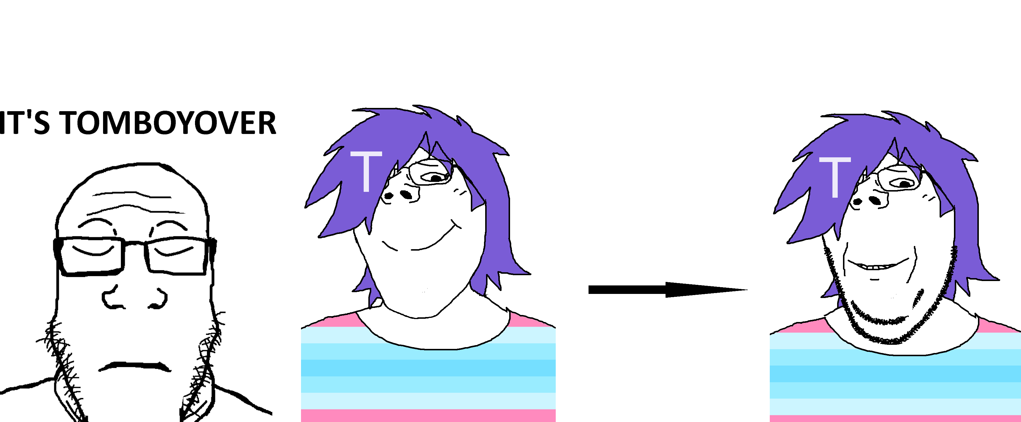 gapejak, markiplier soyjak, female gapejak, neutralplier, terryjak, femjak, its over, closed eyes, closed mouth, clothes
