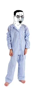 chudjak, bloodshot eyes, crying, full body, glasses, hair, open mouth, pajamas, real life, soyjak