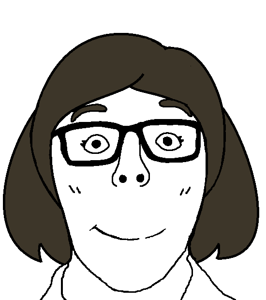 bimmyjak, fembimmy, femjak, foidjaks, brown hair, closed mouth, eyelashes, female, glasses, hair