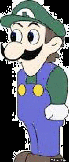 luigi, weegee, animated, black mustache, blue overalls, brown hair, eldritch abomination, green hat, green shirt, hair