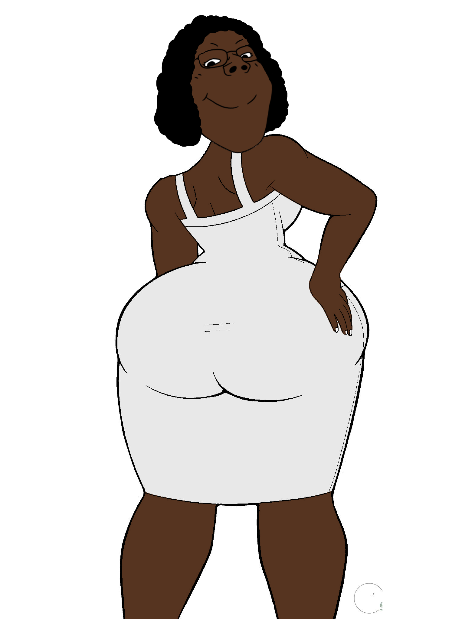 gapejak, female gapejak, wholesome soyjak, femjak, ass, brown skin, closed mouth, curly hair, dress, female