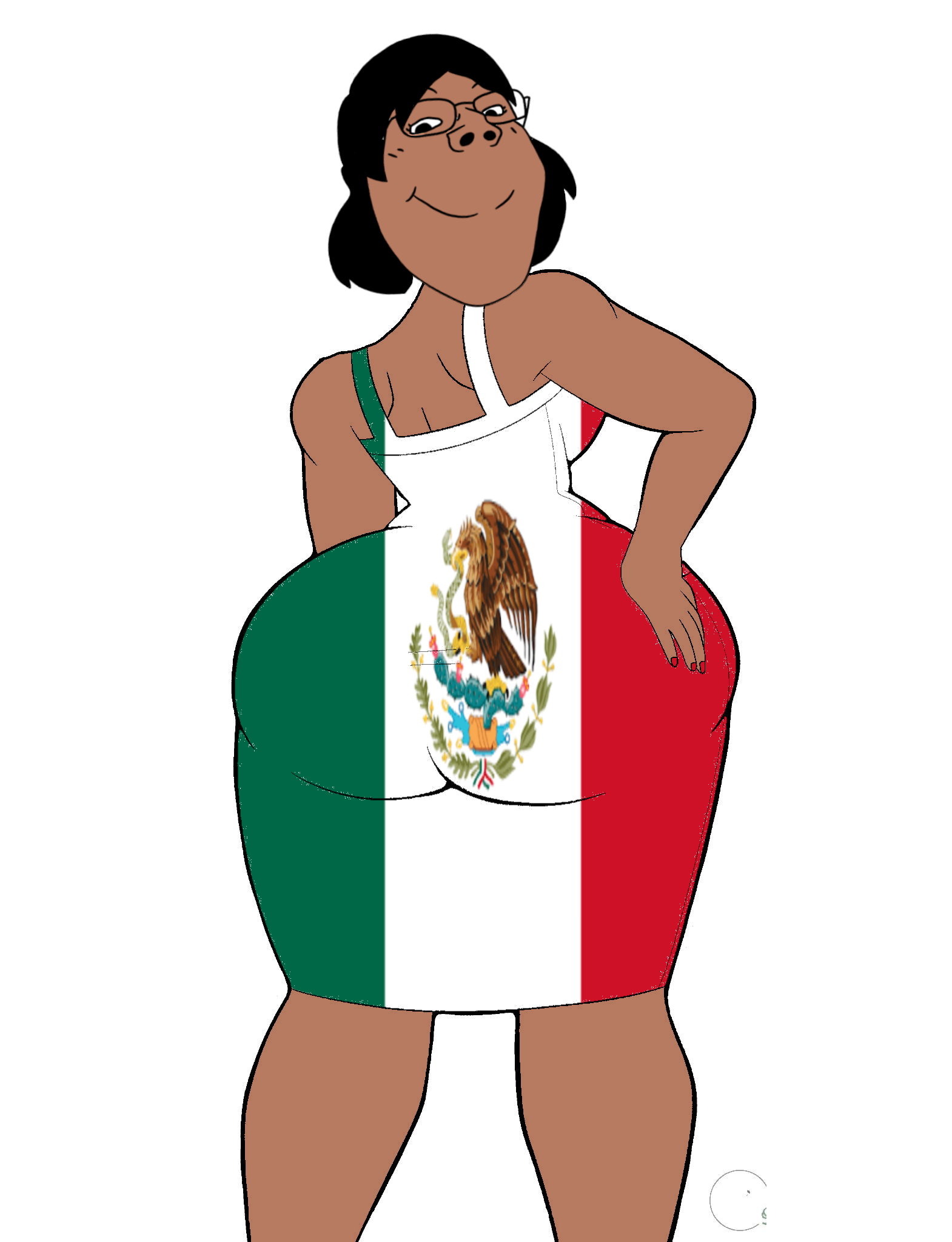 gapejak, female gapejak, wholesome soyjak, femjak, ass, brown skin, closed mouth, dress, female, fingernail
