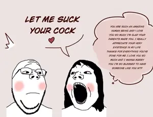 gapejak, annabelle, female gapejak, wholesome soyjak, femjak, 2soyjaks, blush, closed mouth, female, glasses