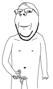 gapejak, wholesome soyjak, 1soyjak, arm, bald, blood, castration, cutting, forehead lines, full body