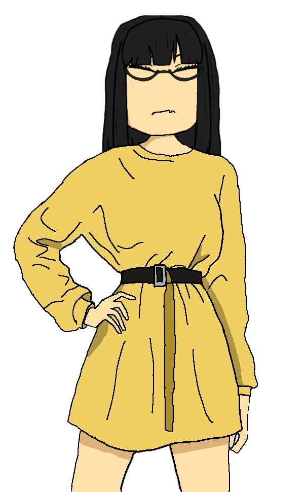 soychang, soytan, asian, asian eyes, asian female, belt, black hair, closed mouth, dress, female