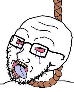 soyak, ack, bloodshot eyes, crying, eyebrows, glasses, hanging, looking up, noose, open mouth