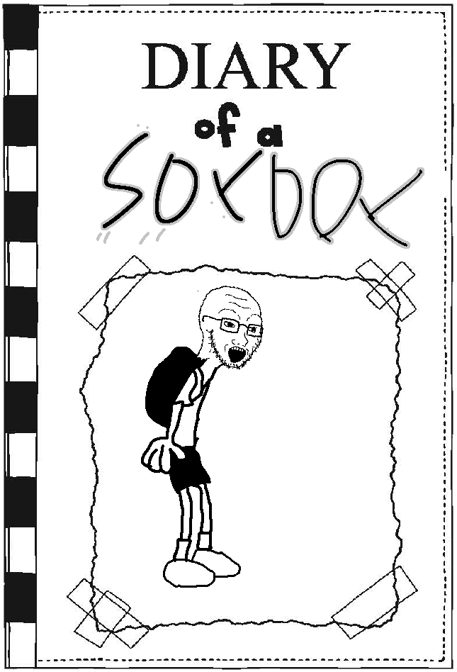 soyak, 1soyjak, backpack, bald, black eyes, book, caricature, clothes, cover, diary