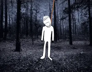 gapejak, wholesome soyjak, ack, animated, arm, closed eyes, crying, forest, hands, hanging