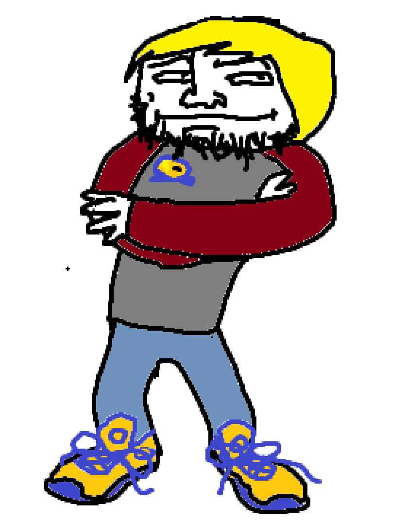 sulfurald, nate higgers, unknown, natejak, 1 year on bald men with glasses website, award, blonde hair, crossed arms, full body, glasses