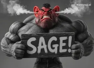 gigachad, terachad, angry, animated, buff, hair, holding object, holding sign, muscles, rage