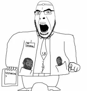 dr. soyberg, gigachad, wojak, cobson, angry, arm, clothes, doctor, full body, gigachad wojak