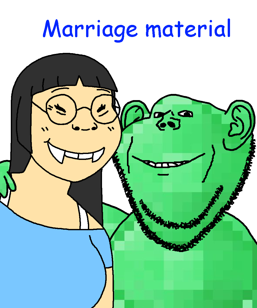 impish soyak ears, soykio kid, soykio girl, femjak, foidjaks, asian, black hair, buck teeth, emerald, emerald skin