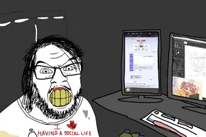 feraljak, angry, anime, artist, bra, breasts, clenched teeth, clothes, computer, curtain