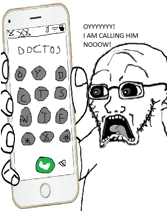 tungpilled, soyak, doctos, big eyes, call, calling, distorted mouth, dogtoes, glasses, holding object