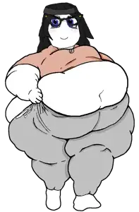 soytan, holding belly, bbw, belly, big belly, black hair, blue eyes, fat, female, hair