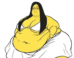 fujosoy, holding belly, bbw, belly, big belly, bikini, black hair, blush, brimstone, chin