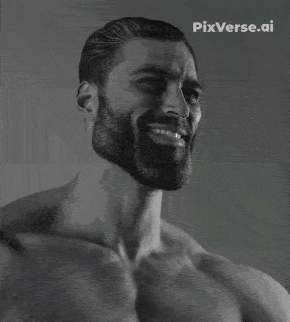 gigachad, animated, beard, buff, cooking, front view, full beard, giggerbabble, giggerscribble, half body