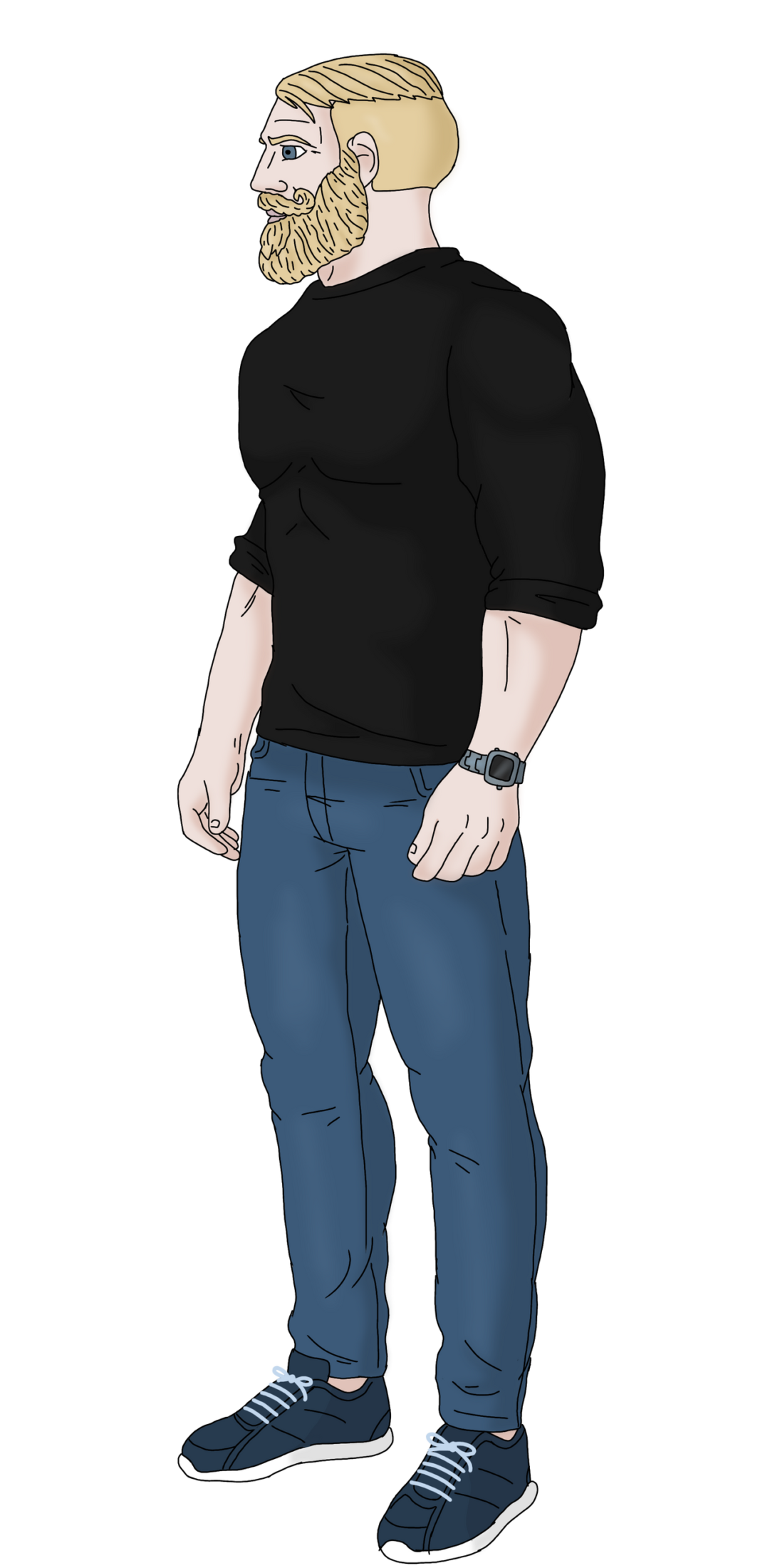 yes chad, aliased, beard, blank, blonde hair, blue eyes, buff, chad, closed mouth, clothes