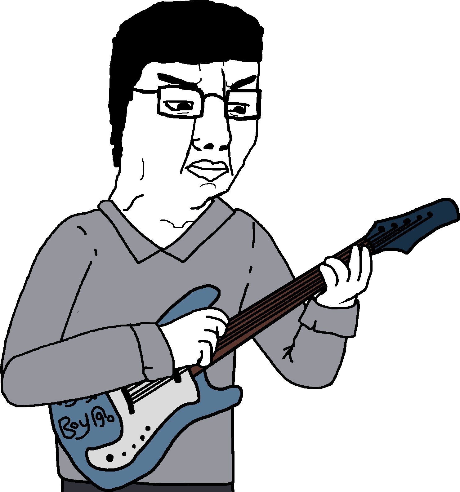 chudjak, soyngo boyngo, arm, chud, closed mouth, clothes, collared shirt, electric guitar, glasses, guitar