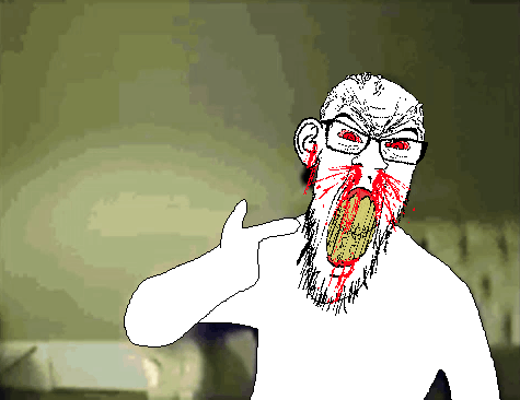 greenfag, feraljak, feralrage, 1soyjak, angry, animated, bald, blood, ear, front view