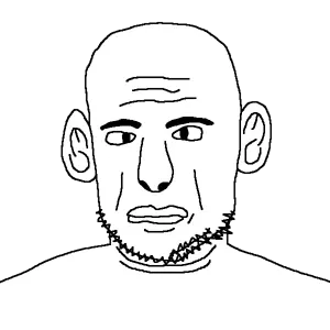 unknown, 1soyjak, angry, bald, beard, black eyes, black hair, buff, closed mouth, front view