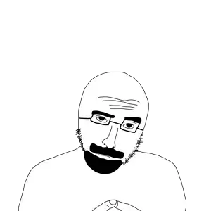asmonjak, 1soyjak, bald, black eyes, closed mouth, front view, half body, looking at you, mustache, open eyes
