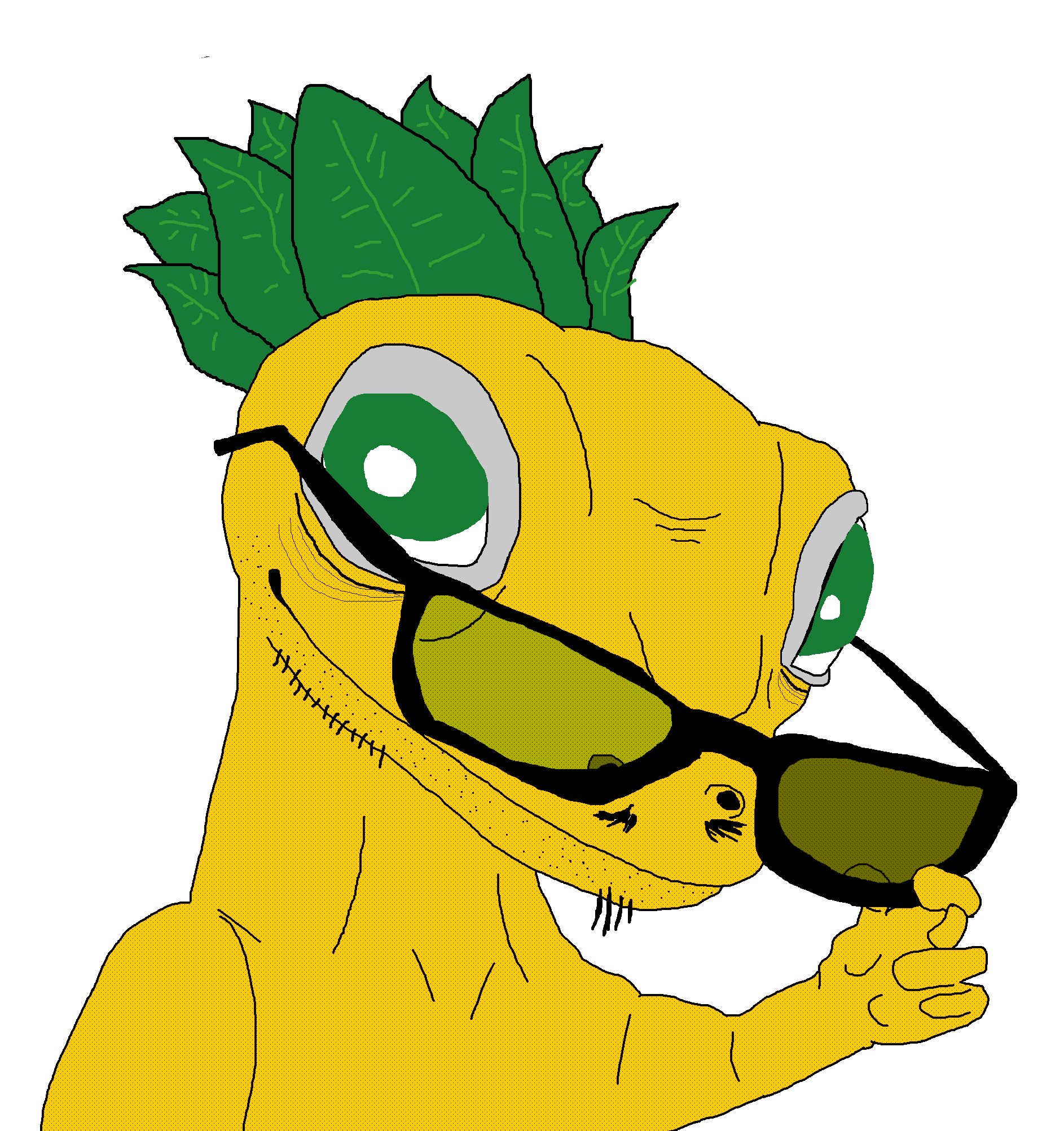 geicojak, 1soyjak, animal, closed mouth, food, front view, fruit, glasses, green eyes, holding glasses