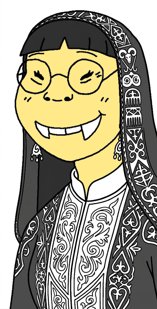 soykio kid, soykio girl, femjak, foidjaks, asian, black hair, clothes, earring, fangs, female
