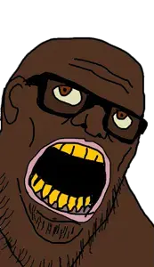 stu, black skin, brown eyes, ear, glasses, lips, nigger, open mouth, soyjak, stubble