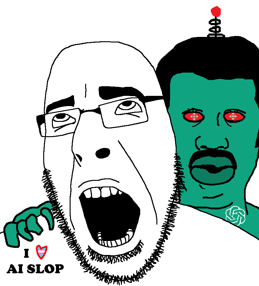 cobson, pajeetjak, pajeetjak front, 2soyjaks, ai slop, bald, chatgpt, glasses, half open mouth, looking up