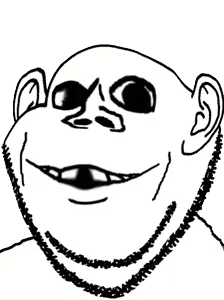 impish soyak ears, swedenborg, 1soyjak, animated, blinking, deformed, ear, monochrome, smile, soyjak