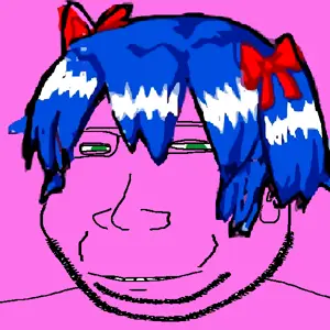 bury pink gril, gapejak, massjak, wholesome soyjak, /s4s/, blue hair, bow, ear, eyelids, glasses