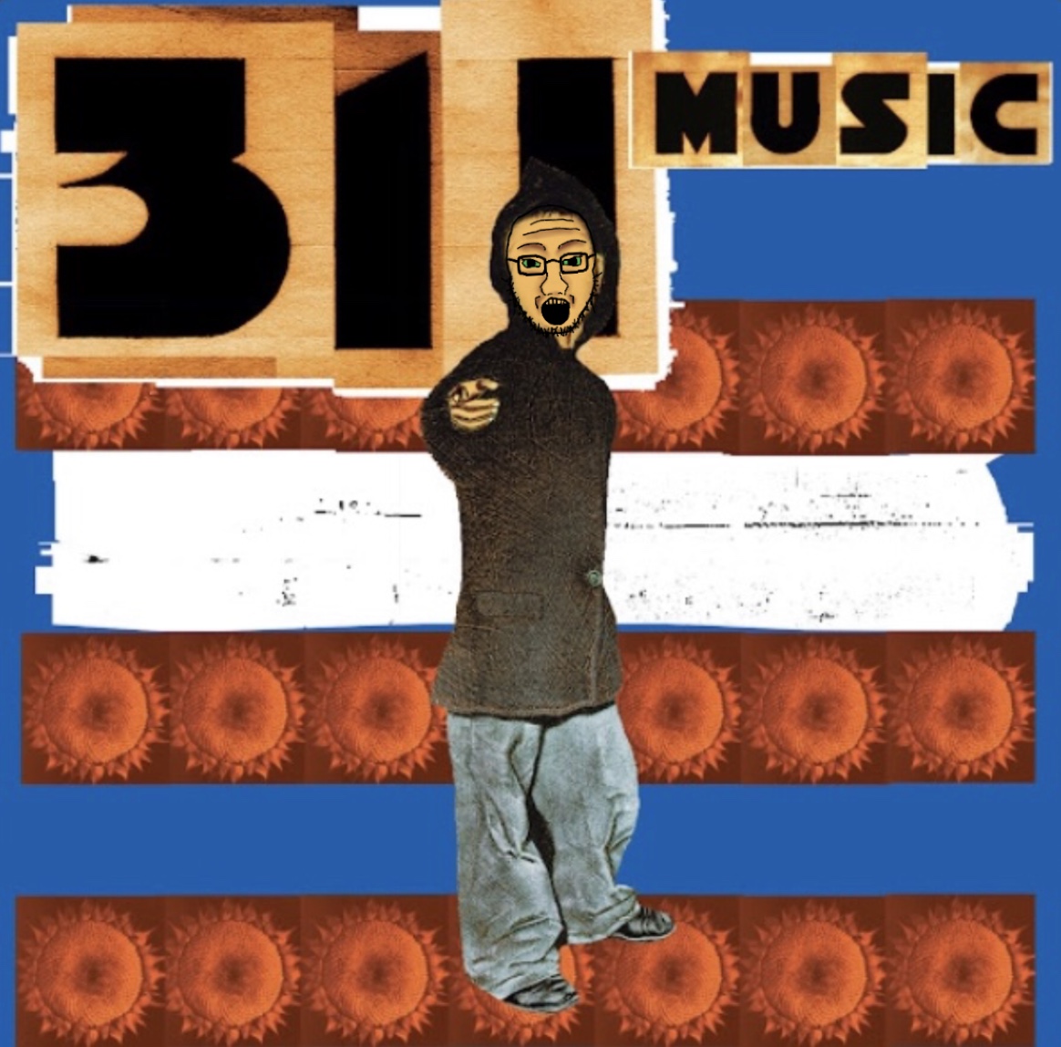 sigma nigga45, soyak, soyak front, 1soyjak, 311, album cover, bald, brown background, front view, full body