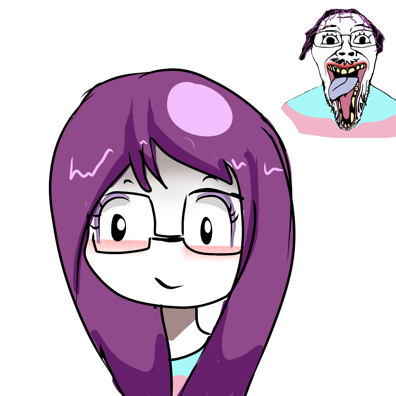 bernd, trannies trying to deackify troonella, black eyes, closed mouth, cute, cute girl, female, girl, glasses, hair